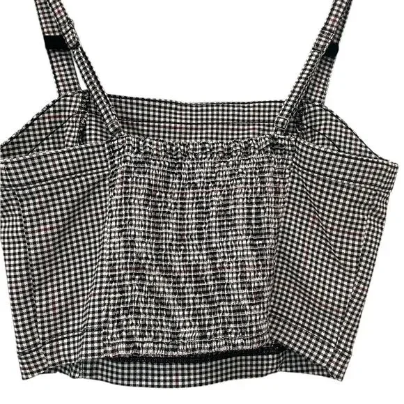 Hollister Plaid Bustier Crop Tank Square Neck Sleeveless Black White M EUC - Picture 3 of 6